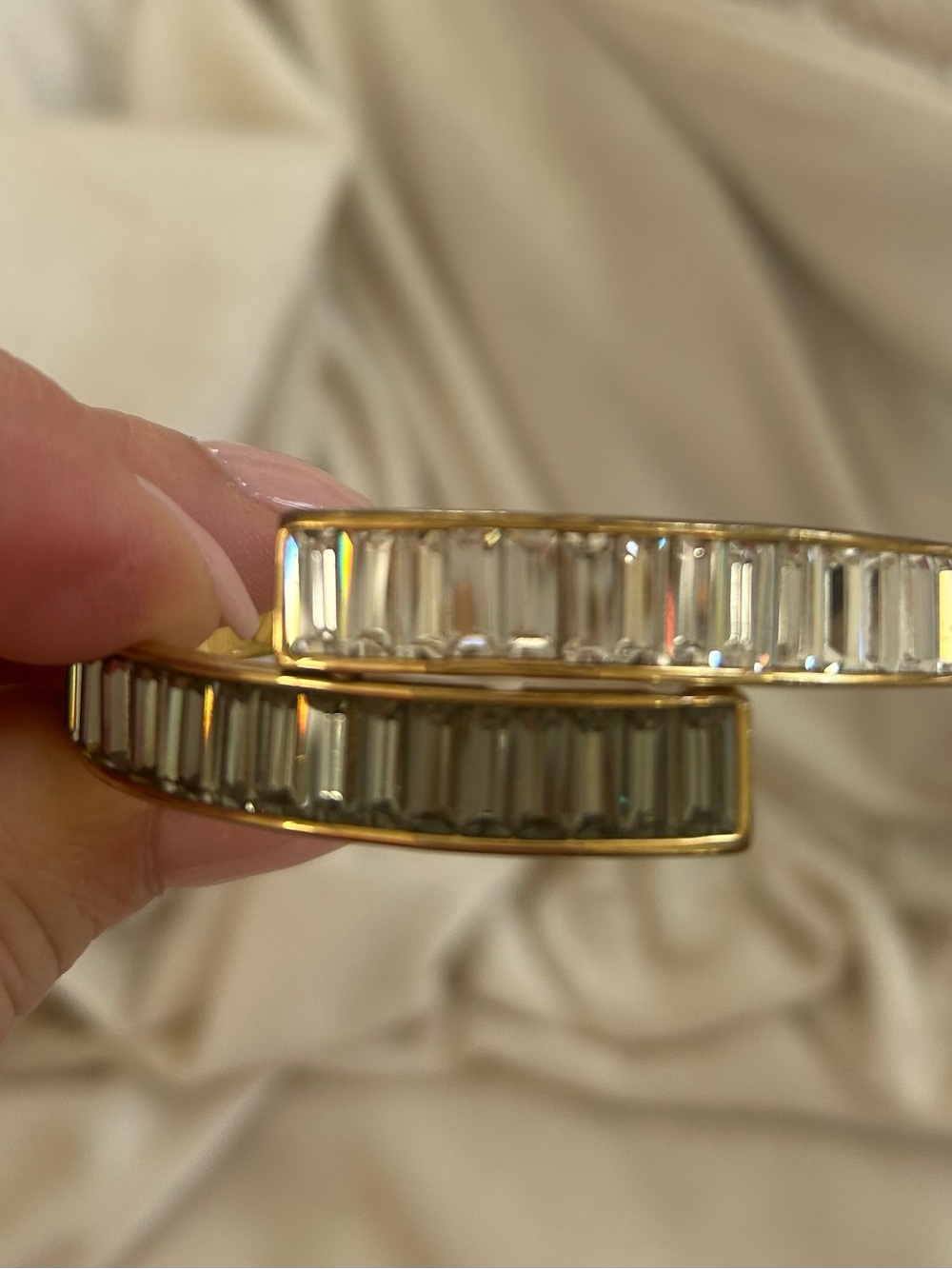Henri Bendel Gold-Tone Baguette Crystal Hinged Bracelet with Clear Stones